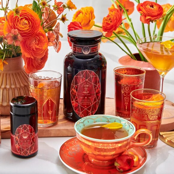 NEW! MAGIC HOUR CARNELIAN CAF-FREE TEA IN VIOLET GLASS APOTHECARY JAR 60-75 CUPS - Picture 3 of 6